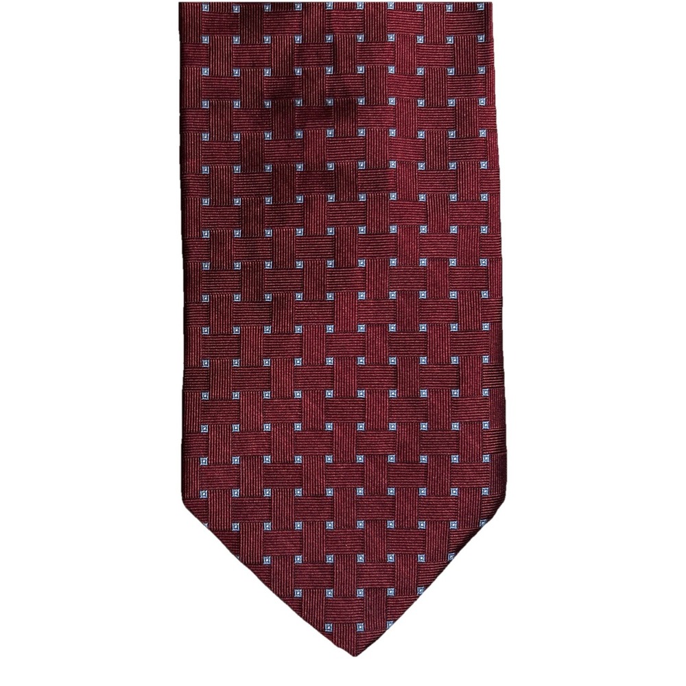 Brooks Brothers Makers Silk Necktie Maroon Blue Basket Weave Pattern Made In USA